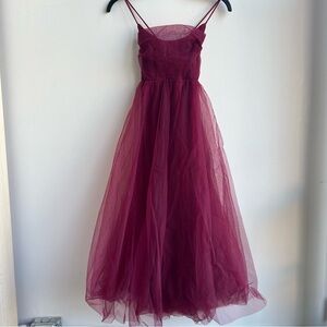 Hello Molly Fairy Vibes Midi Dress Wine Burgandy Tulle NWT